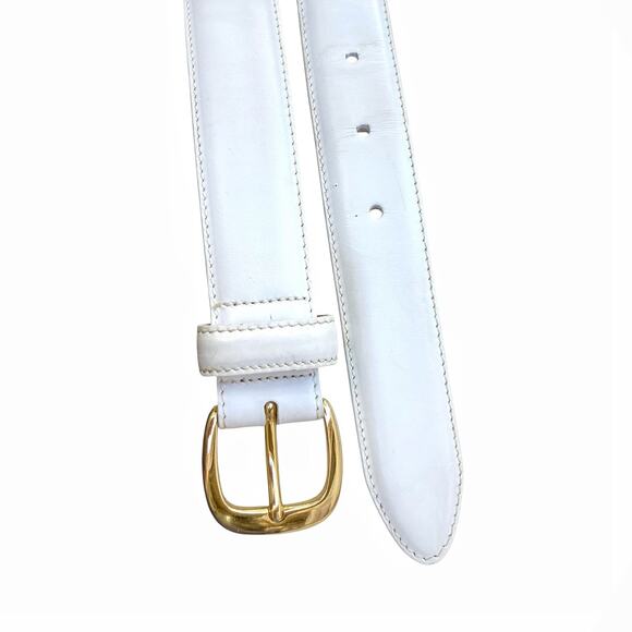Vintage Cole Haan White Leather Belt Gold Brass Buckle Coastal Prep Made in USA main image 6
